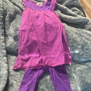 Purple Striped Sleeveless Dress with Leggings Ruffle Girl Sz 8